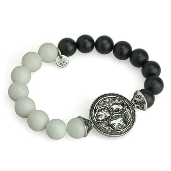 OHM Beads "Oneness" Stretch Bracelet - Onyx and Mother of Pearl - Picture 13 of 13
